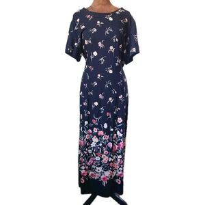 Women's Vintage Sheri Martin Dress Size 20 Tall Floral Tie Back 90s Short Sleeve